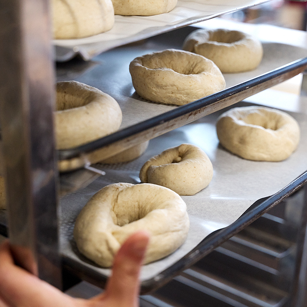 Bagels being made at Prahran Market