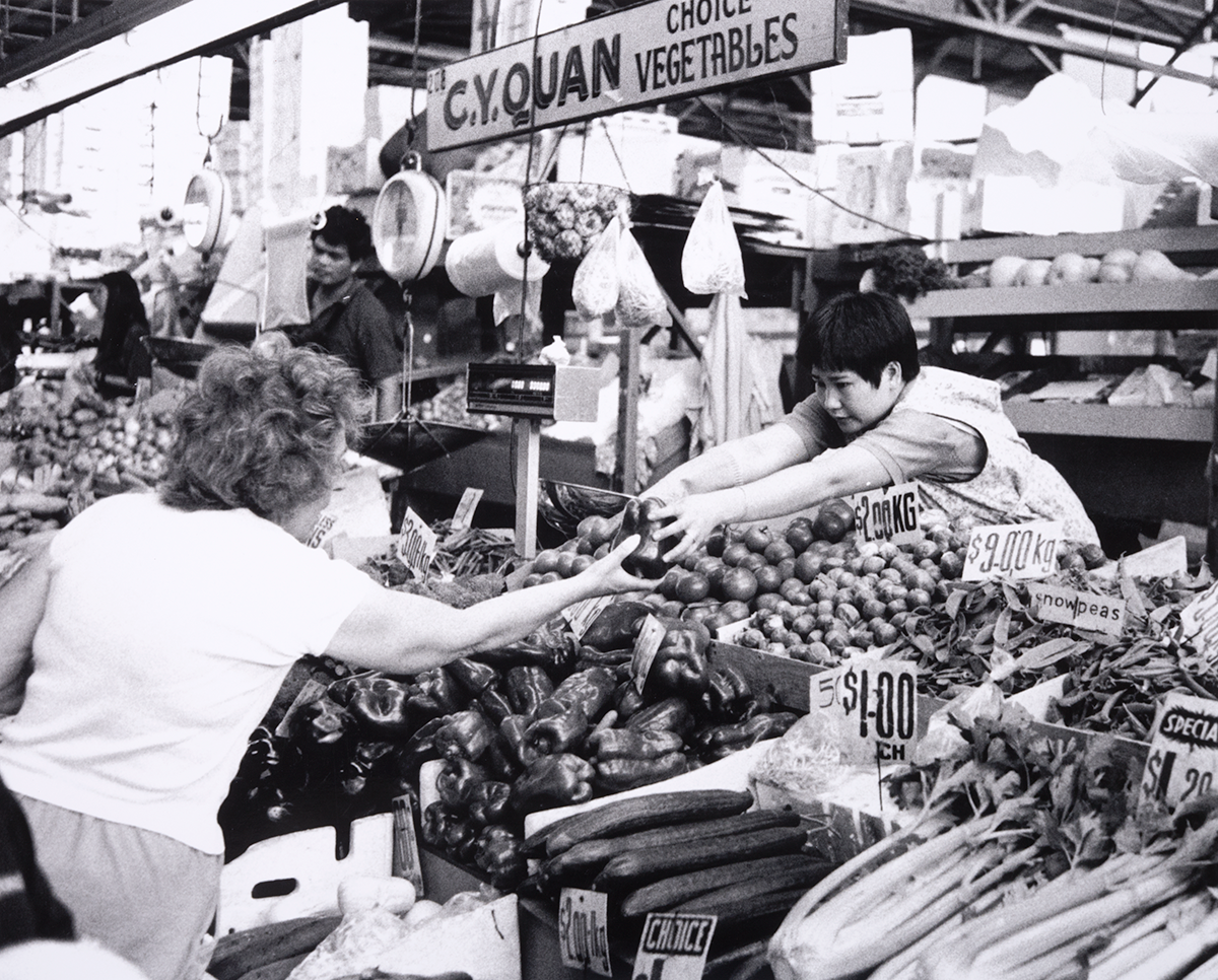 Serving a customer at Prahran Market in the 1980s